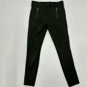 LOFT Zip Trim Faux Suede Leggings Dark Caper Olive Green